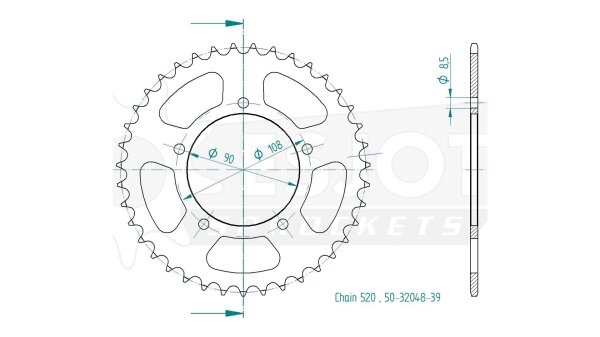 ESJOT Kettenrad "32048" 520, Stahl 43 Zähne, schwarz