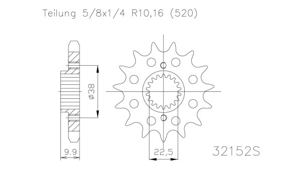 ESJOT Antriebsritzel "32152" 520, Stahl  14 Zähne