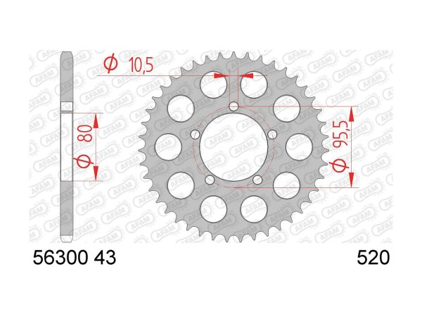 AFAM Kettenrad "56300" 520, Stahl, silbe 43 Zähne