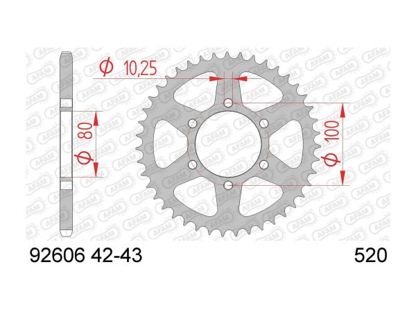 AFAM Kettenrad "92606" 520, Stahl, silbe 43 Zähne