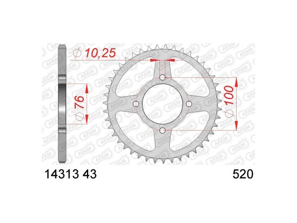 AFAM Kettenrad "14313" 520, Stahl, schwa 43 Zähne