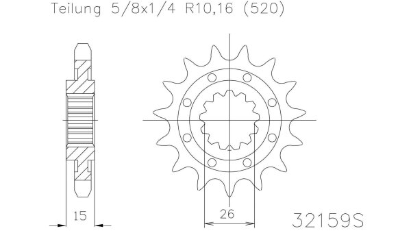 ESJOT Antriebsritzel "32159" 520 Stahl R 16 Zähne