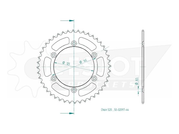 ESJOT Kettenrad "32097" 520, Stahl, schw 44 Zähne