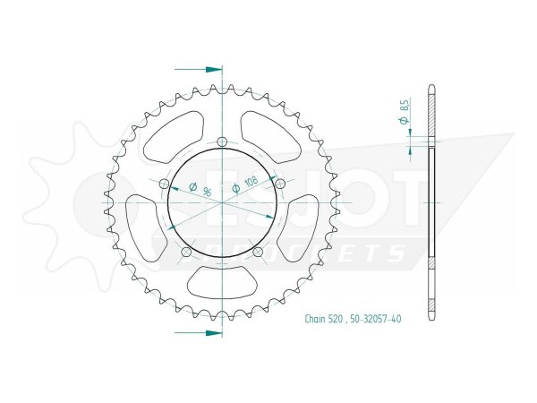 ESJOT Kettenrad "32057" 520, Stahl, schw 40 Zähne