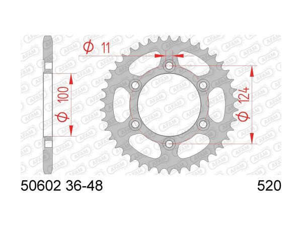 AFAM Kettenrad "50602" 520, Stahl, silbe 42 Zähne