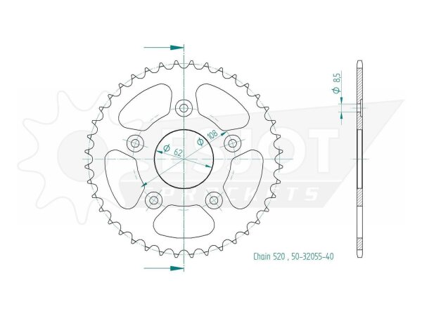 ESJOT Kettenrad "32055" 520, Stahl, schwarz 38 Zähne