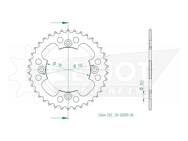 ESJOT Kettenrad "32089" 520, Stahl, schwarz 39 Zähne