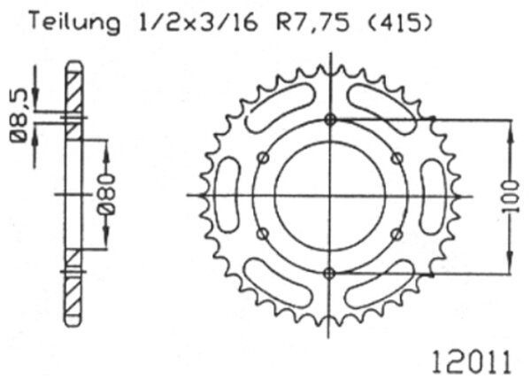 ESJOT Kettenrad "12011" 415, Stahl, schw 56 Zähne