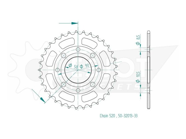 ESJOT Kettenrad "32013" 520, Stahl, schw 30 Zähne