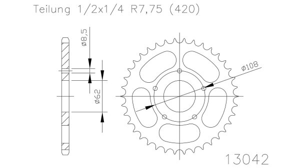 ESJOT Kettenrad "13042" 420, Stahl, schw 52 Zähne