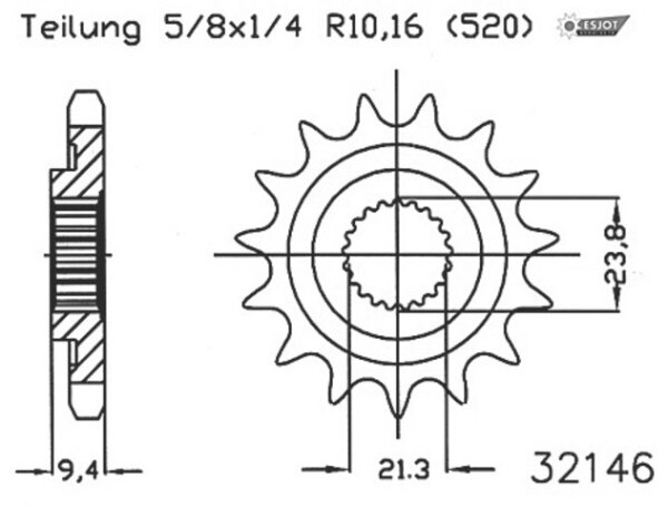 ESJOT Antriebsritzel "32146" 520, Stahl  14 Zähne