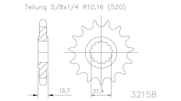 ESJOT Antriebsritzel "32158" 520, Stahl 16 Zähne