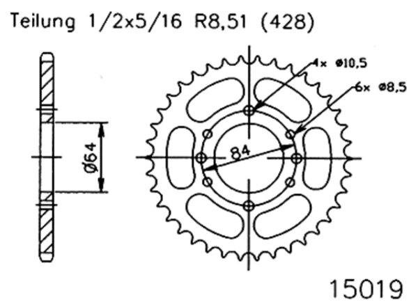 ESJOT Kettenrad "15019" 428, Stahl, schw 47 Zähne