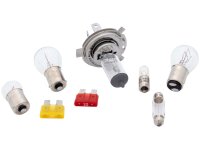 SPAHN Lampenpaket 12 V Roller-Paket bestehend aus: 1x HS1 PX43t Halogen Scheinwerferlampe 1x 21/5 W Bay15d Brems- und Schlusslicht 1x 21 W Ba15s Blink-, Brems- und Rücklicht 1x 10 W Ba15s Kugellampe 1x 5 W Soffitte 1x 4 W Ba9s Blink- und Standlicht  je 1x