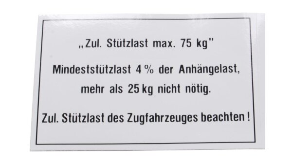 Stützlastschild "Anhänger" Mit Klebefoli 75 kg