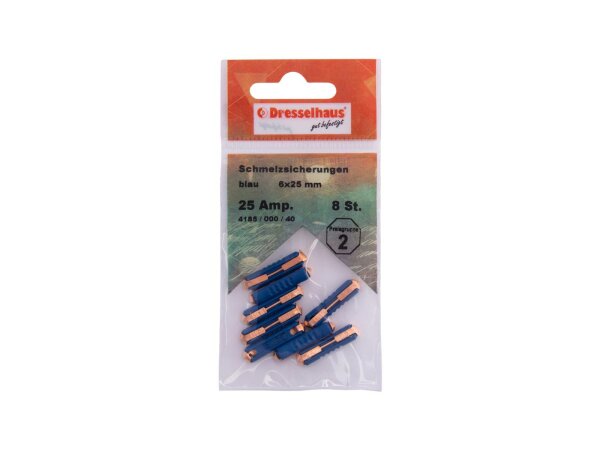 Torpedosicherung 6 x 25 mm 25 A, blau, DRESSELHAUS Abgabe nur in Packung mit 8 Stück, Preis per Packung