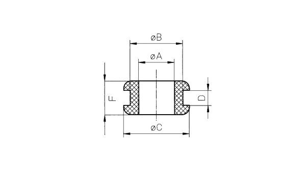 SPEEDBRAKES Halter & Führung Durchführgummi, Ø A: 7,5 mm, Ø B: 12 mm, Ø C: 16 mm, D: 13 mm / F: 18 mm