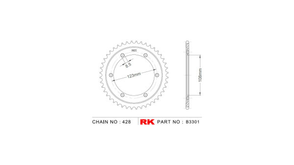 RK Kettenrad "3301" 428, Stahl 60 Zähne