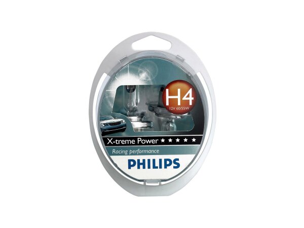 PHILIPS Hauptlampe H4, Sockel P43t-38 12 V, 60/55 W, "x-treme Power", +80 %, 2er Set, SB-verpackt