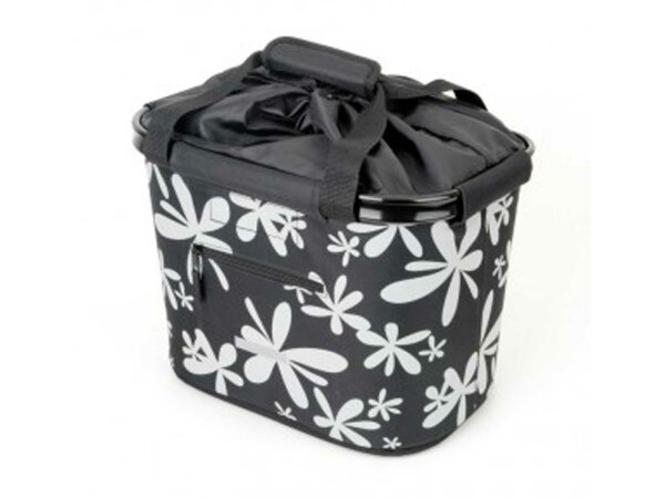 lenkerkorb-tasche bluebird mit qr-halter schwarz/blumen 35.9x26.4x27.3 cm 20 ltr.