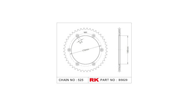 RK Kettenrad "5629" 525, Stahl, silber 47 Zähne