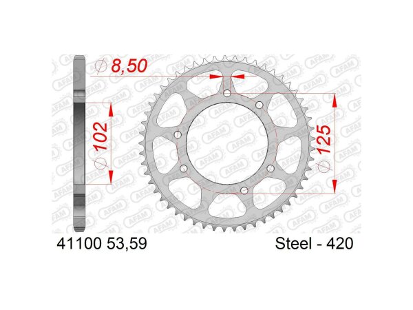 AFAM Kettenrad "41100" 420, Stahl, silbe 59 Zähne