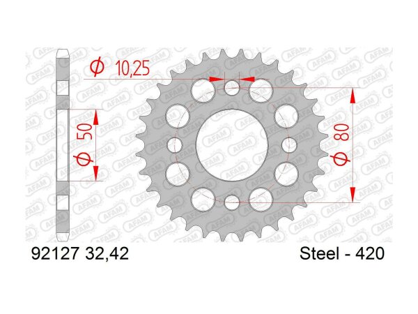 AFAM Kettenrad "92127" 420, Stahl, silbe 32 Zähne