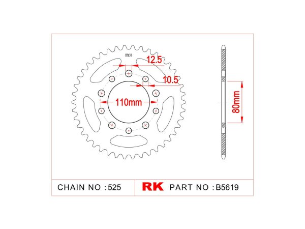 RK Kettenrad "5619" 525, Stahl, silber 44 Zähne