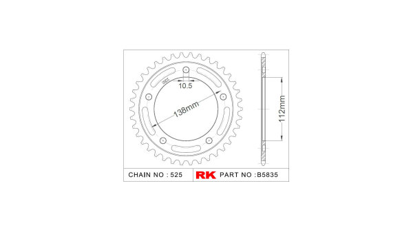 RK Kettenrad "5835" 525, Stahl 44 Zähne