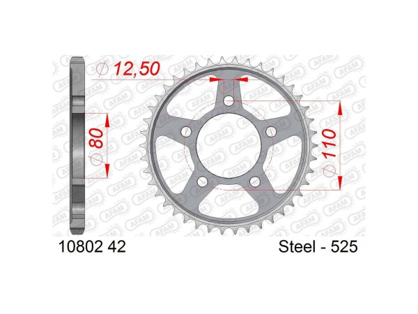 AFAM Kettenrad "10802" 525, Stahl, silbe 42 Zähne