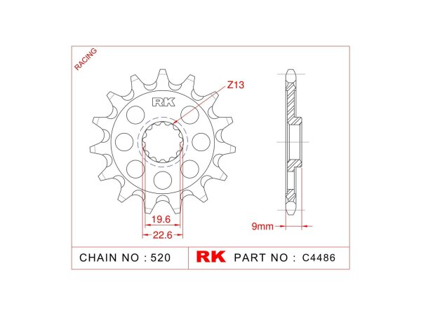 RK Antriebsritzel "4486-8Q" 520, Stahl,  13 Zähne