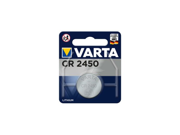 VARTA Batterie Knopfzelle, im Blister, f CR2450 (3 V, 620 mAh), Lithium Ø 24,5 mm, Höhe 5 mm, 1er Blister