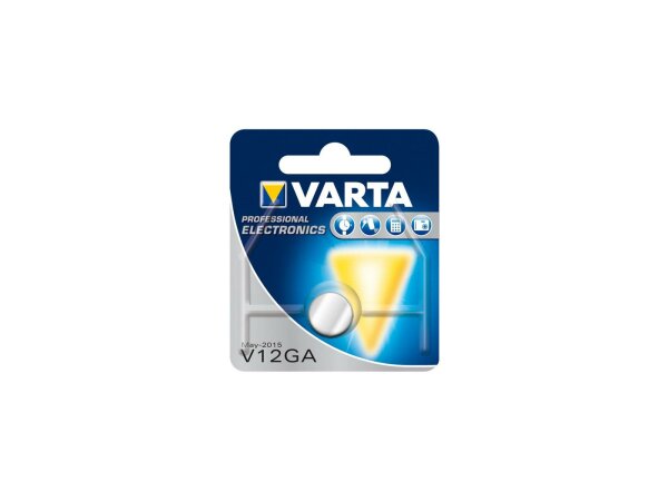 VARTA Batterie Knopfzelle, im Blister, f V12GA / LR43 (1,5 V, 80 mAh), Alkali Mangan Ø 11,6 mm, Höhe 4,2 mm, 1er Blister