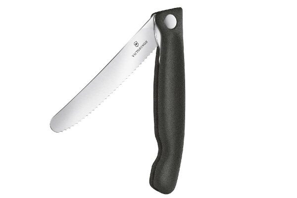 Swiss Classic, Picknick Messer, 11cm, Wellen, schwarz, B