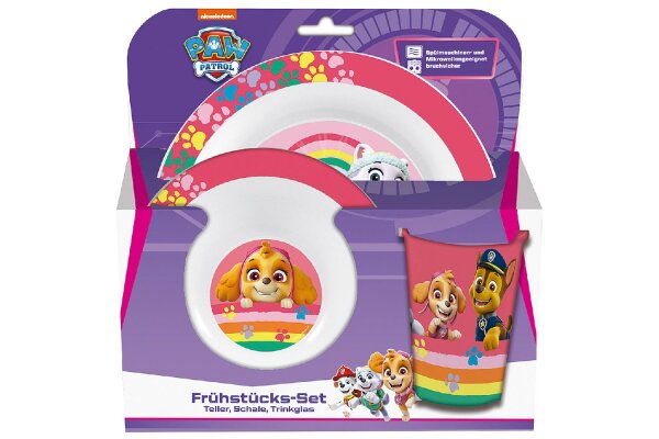 P:OS  Frühstücksset Paw Patrol Girl (Teller, Schale,Trinkglas) 3teilig