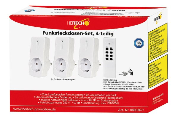 HEITECH Funksteckdosenset 3 Adapter mit Fernbedienung