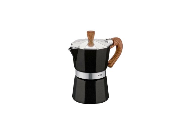 CILIO Espressokocher CLASSICO Natura Aluminium 3T schwarz/Holz