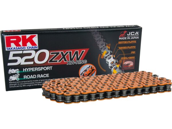 RK Kette "520ZXW Color" 5/8 x 1/4 XW-Rin 96 Glieder orange, Hohlnietschloss