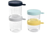 BEABA Portionsbehälter Glas (150ml gelb/150ml hellblau/250ml dunkelblau/250ml hellgrau) 4er Set