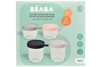 BEABA Portionsbehälter Glas (150ml rosa/150ml Eucalyptus grün/250ml hellgrau/250ml dunkelblau) 4er Set