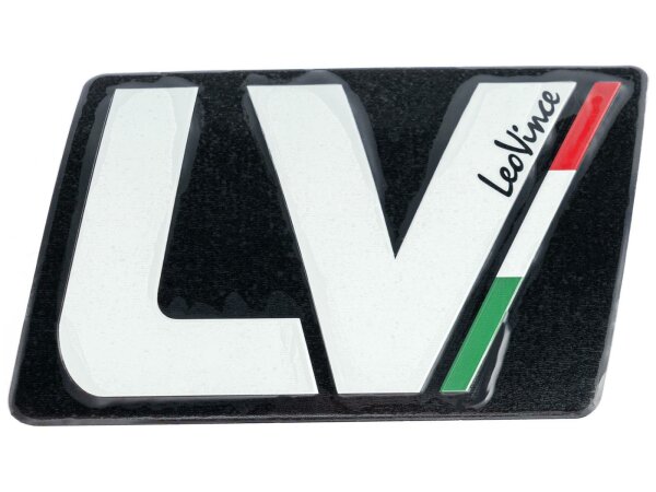 LEOVINCE Plakette LV Racing Logo, hitzebeständig, Länge: 87,8 mm, Breite: 53 mm Für LV-10 Carbon