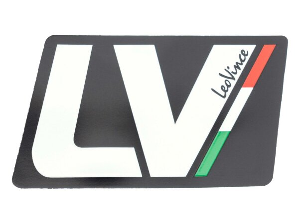 LEOVINCE Aufkleber Auf Aluminiumbeschich LV Racing Logo, hitzebeständig, Länge: 87,8 mm, Breite: 53 mm weißes Logo auf schwarzem Hintergrund