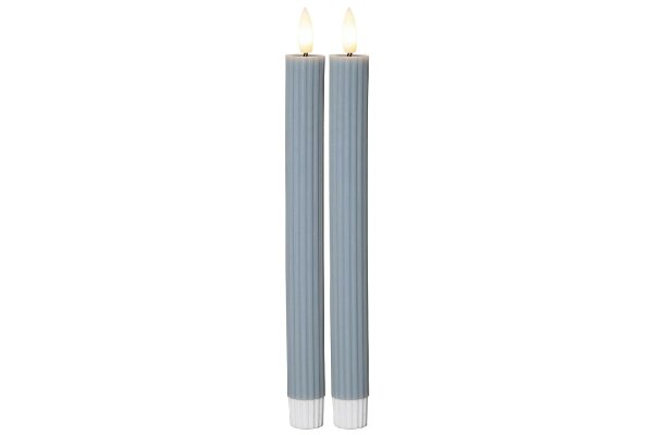 STAR TRADING LED Wachskerze Flamme Stripe Batterie Timer 25x2,1cm 2er Set blau