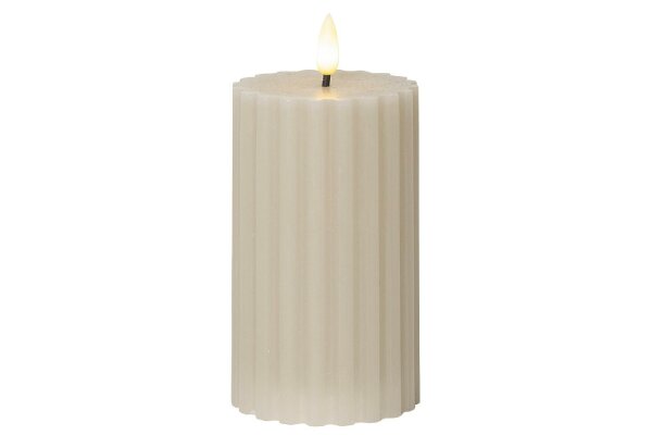 STAR TRADING LED Wachskerze Flamme Stripe Batterie Timer 15x7,5cm beige