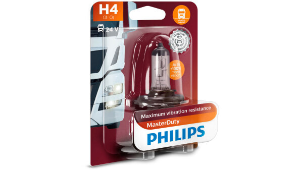 PHILIPS Hauptlampe H4, Sockel P43t-38 24 V, 70/75 W, "MasterDuty", vibrationsresistent, 2er Set, SB-verpackt