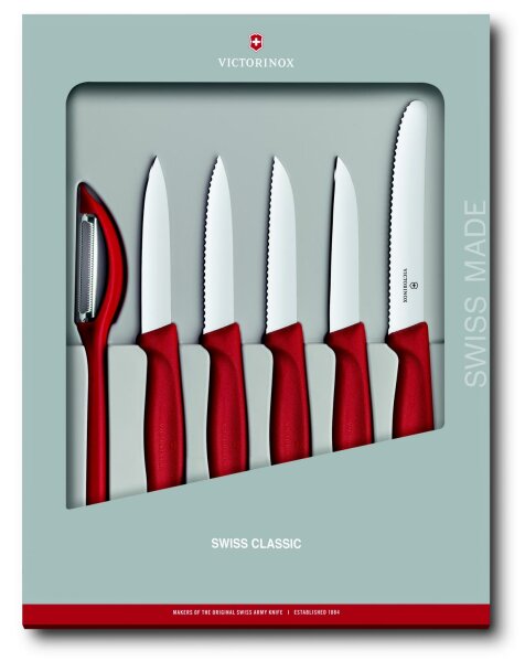 Swiss Classic Gemüsemesser-Set, 6-teilig, rot, Geschenkverpackung