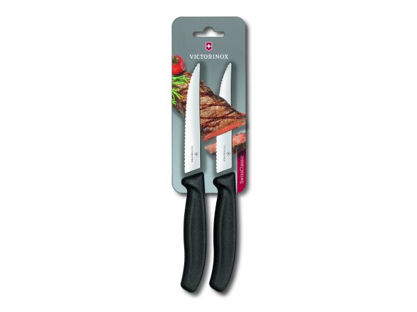 Steakmesser, mittel, SwissClassic mit Wellen, 2 auf Blister