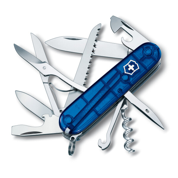 Taschenmesser mit 15 Funktionen Huntsman, 91 mm, blau transparent