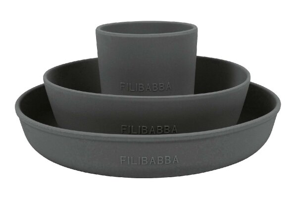 FILIBABBA Geschirrset Silikon Stone Grey