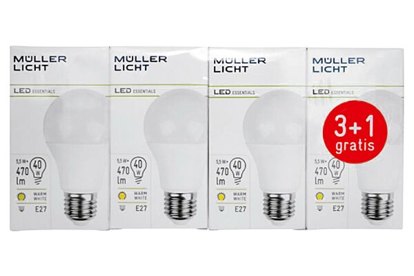 MÜLLER LICHT LED Birne E27 4,5W E27 470lm 2700K opal 4er Set